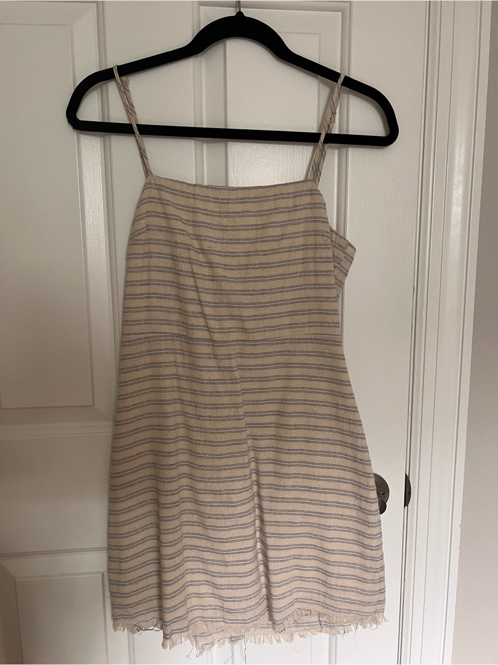 Striped Spaghetti Strap Summer Dress - Beige & Blue